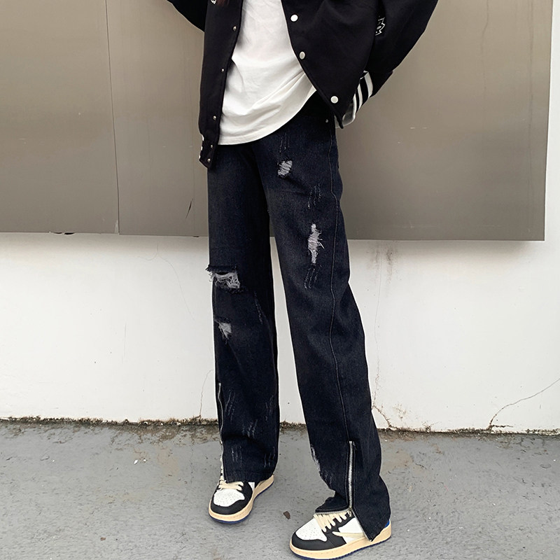 春夏中性风破洞牛仔裤男高街欧美慵懒潮牌文艺时尚长裤YD728-P40，男装牛仔裤，星座509
