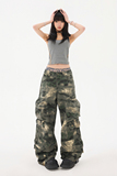 美式复古迷彩工装裤女秋季新款口袋宽松直筒阔腿裤子潮YD312-P90，男装工装外套，星座509