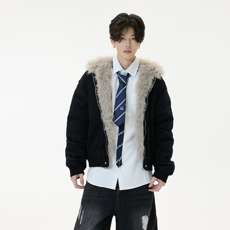 美式复古座山雕短款连帽毛领棉服男女冬季加厚棉衣外套YD01-P140图片