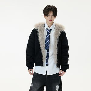美式复古座山雕短款连帽毛领棉服男女冬季加厚棉衣外套YD01-P140图片