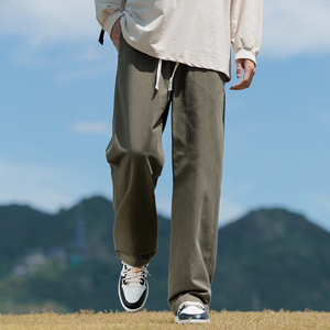 纯棉休闲裤男秋冬直筒裤子2024新款潮牌松紧腰工装长裤Z2329-P50图片