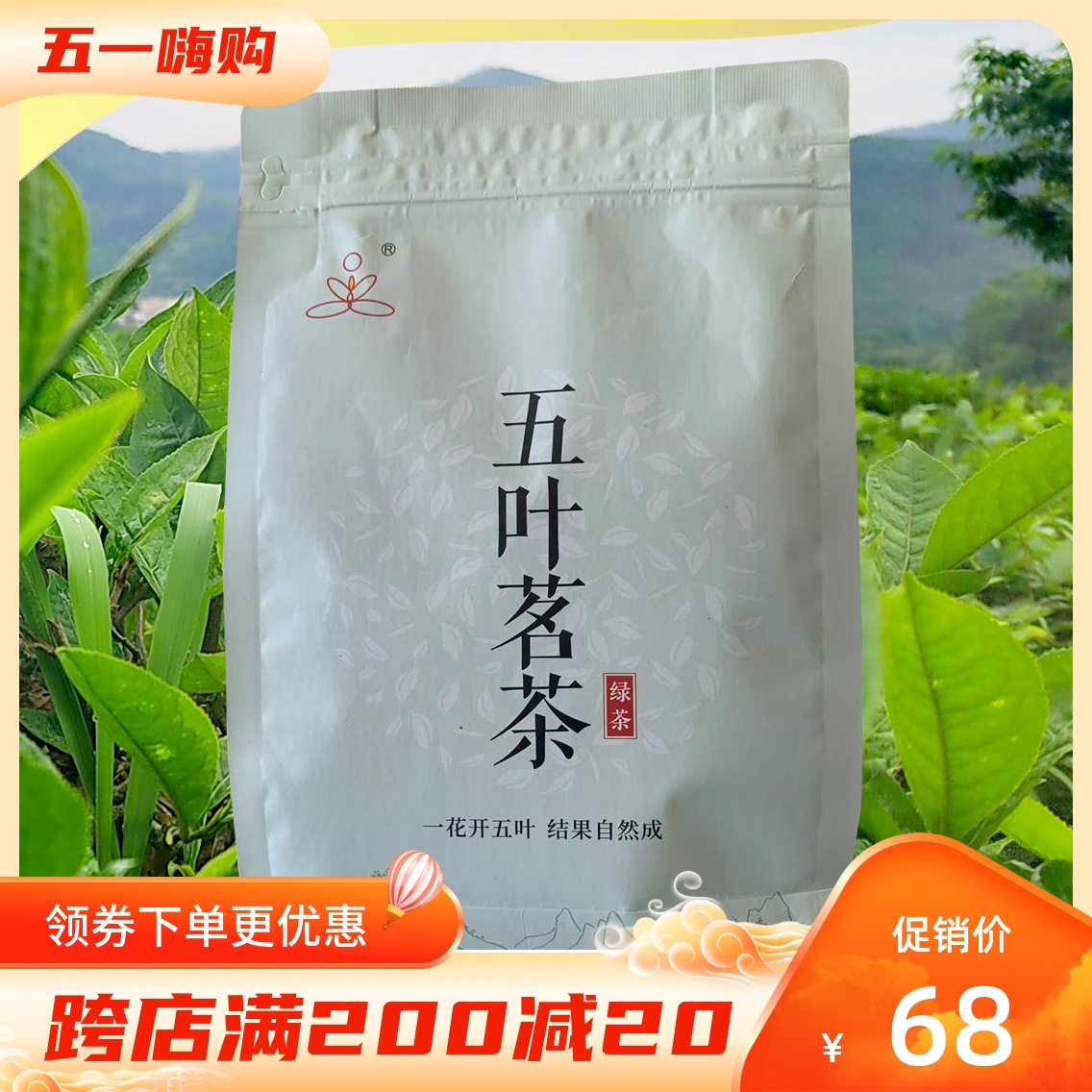 新兴特产五叶茗茶神仙坑茶自然生态茶叶大叶种功夫绿茶 150克