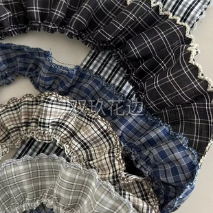 复古清新格子芽边皱褶裙边带头饰发箍洛丽塔裙摆宠物娃衣服装 辅料