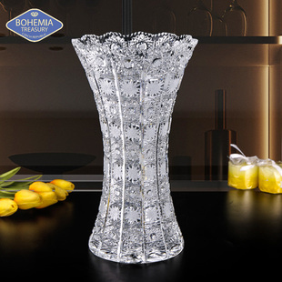 捷克进口BOHEMIA波希米亚手工雕刻水晶玻璃花瓶创意摆件透明花瓶