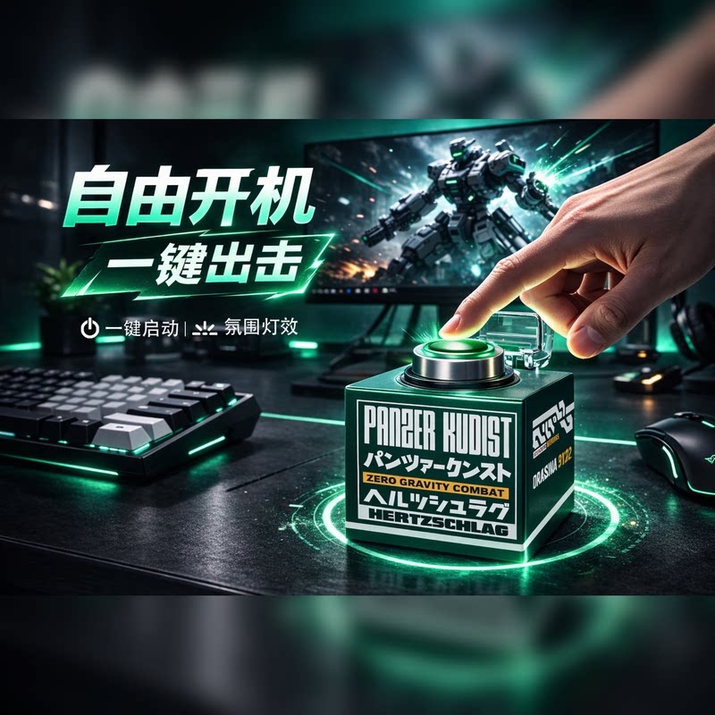 typec可充电电脑主机外置桌搭无线开机启动键DIY桌面电源开关发光