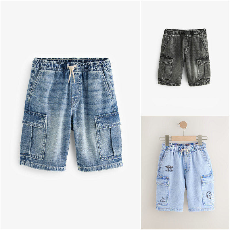 英国Next正品亲子款 26夏新1大男孩男童柔软牛仔短裤工装休闲裤