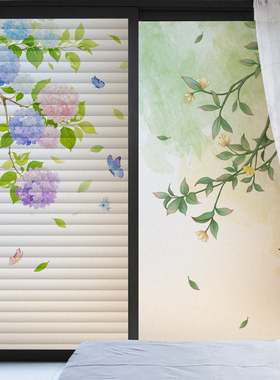 磨砂玻璃防窥膜龟背竹各种叶子防走光卫生间阳台客厅加厚门窗贴纸