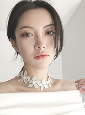 锁骨链软妹白色蕾丝花边珍珠颈链