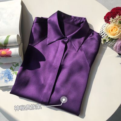 神秘贵族紫重磅真丝修身衬衫