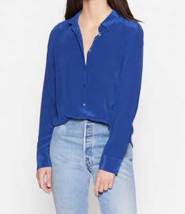 包邮 重磅法式 26年春 女克莱茵蓝长袖 eq世家无口袋砂洗蚕丝真丝衬衫