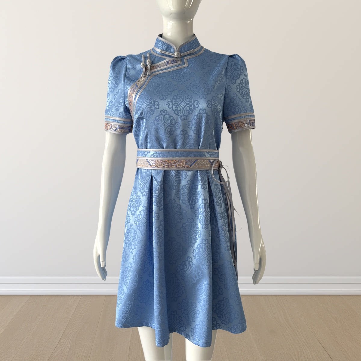 新款蒙古服女款旅拍蒙古族连衣裙生活装工作服民族风日常短袖裙子