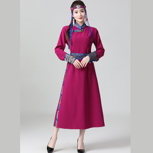 秋季女士蒙古族服装长款日常生活装手工蒙族礼服民族舞蹈演出服裙