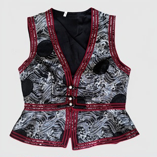 民族风女士马甲修身v领短款纯色蒙古族特色坎肩蒙族元素马夹新款