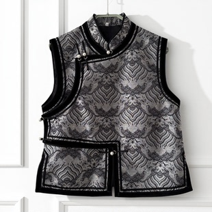 蒙古族马甲男款民族风坎肩日常装盘扣印花马夹演出新款蒙族马甲