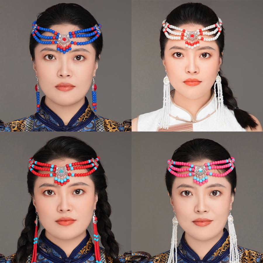 蒙古头饰成人民族风演出舞蹈头带手工串珠儿童蒙古元素头饰新款