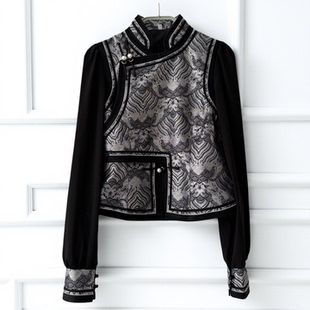 蒙古族上衣女款假两件蒙古元素短款外套日常生活装民族风演出服