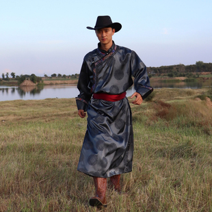 男士民族风蒙古袍男生活装日常蒙族外套新款高档长袍传统蒙古服装