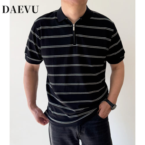 大依无忧半拉链条纹短袖POLO衫