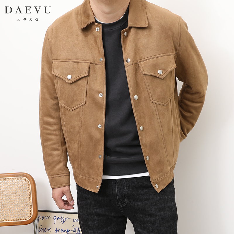 冬季新款麂皮绒潮胖子大号加肥加大码男士短款翻领薄二棉夹克外套