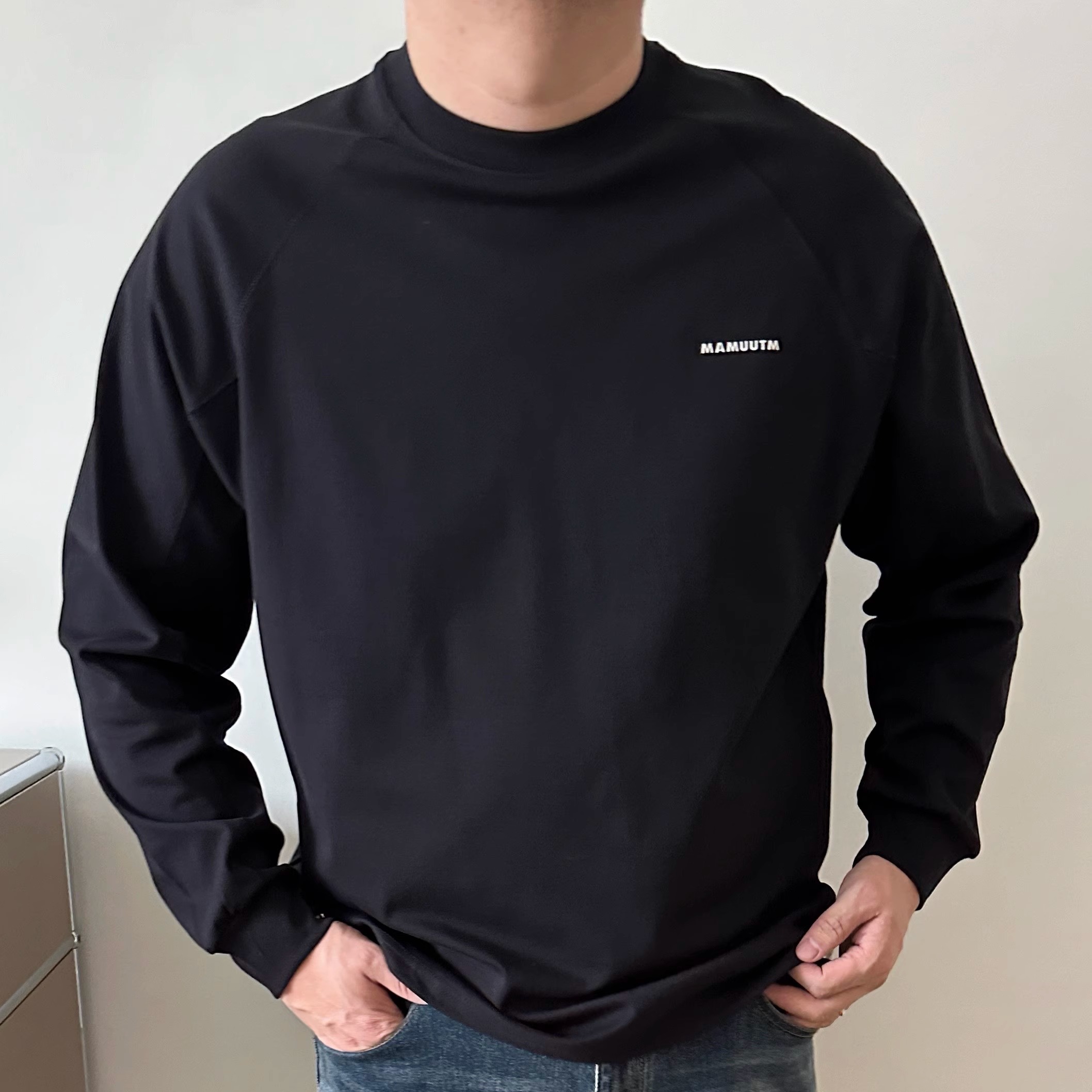 DAEVU春秋大码男装猛犸象简约宽松插肩胖子加肥加大男款长袖T恤