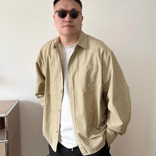 DAEVU大码男装春秋小众设计款加肥加大男士长袖休闲衬衫衬衣外套