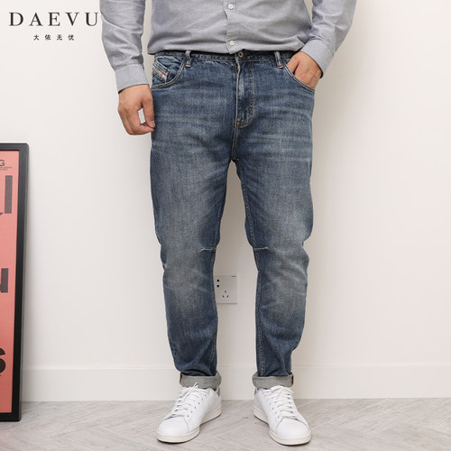 daevu秋季新款水洗蓝男士牛仔裤