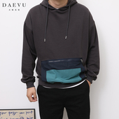 DAEVU春秋新款 连帽卫衣帽衫 拼接撞色大号潮胖子加肥加大码 男士
