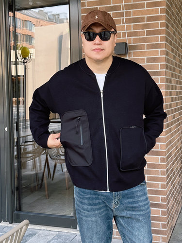 棒球领针织毛衣开衫外套