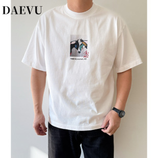 大依无忧大码男装春夏季马头图胖子加肥加大男款宽松重磅短袖T恤