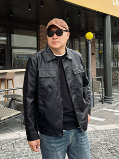 翻领PU夹克皮衣外套 短款 DAEVU春秋帅气潮胖子大号加肥加大码 男士