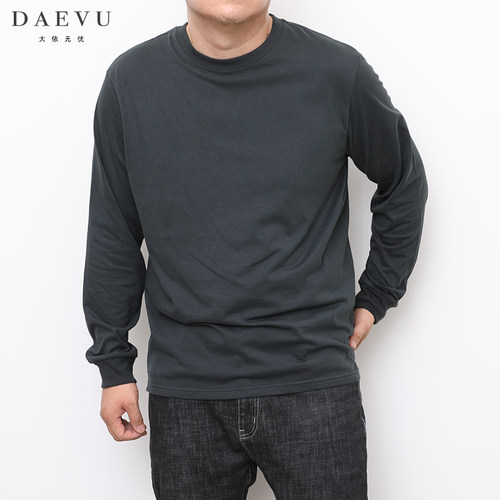 DAEVU秋春新款灰色大号日韩系潮胖子加肥加大码男款圆领长袖T恤