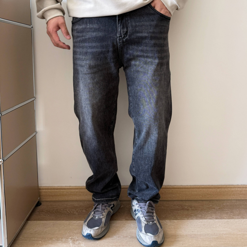 大依无忧黑灰洗水大码牛仔裤