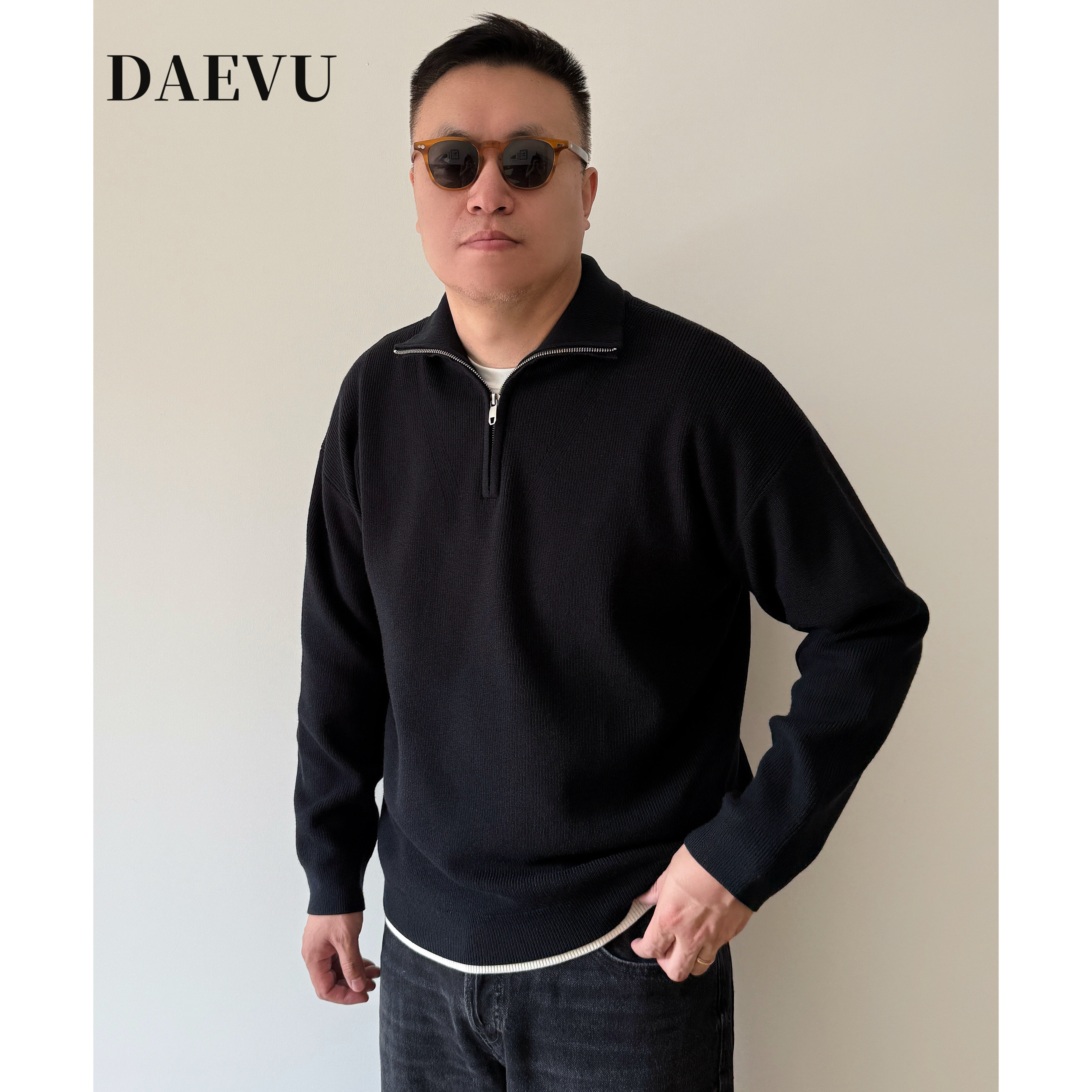 大依无忧大码男装冬款半拉链毛衣潮胖子加肥加大套头针织衫