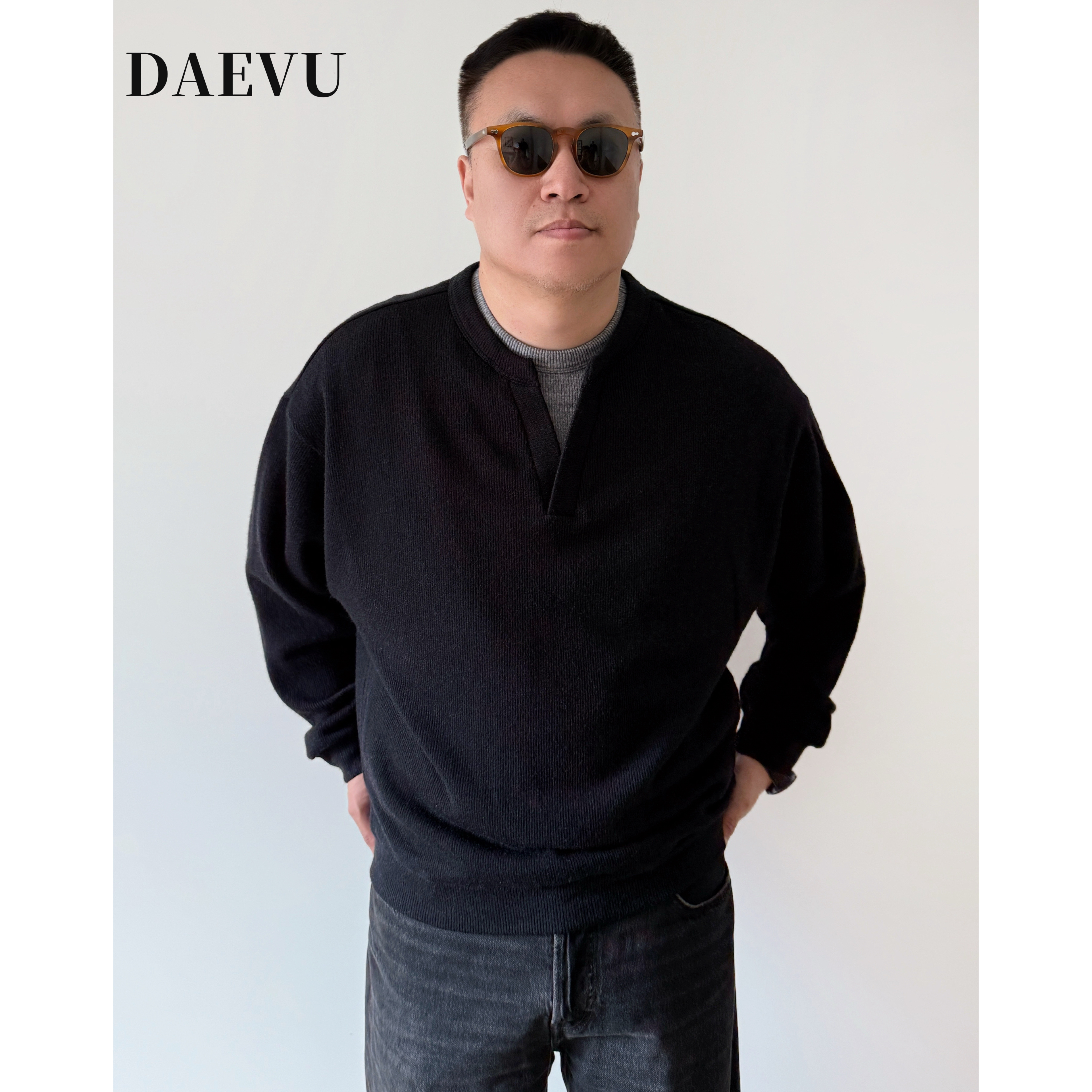 大依无忧大码男装冬季宽松廓版加肥加大男款假两件毛衣针织衫