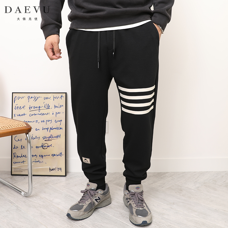 春秋新款四杠大号针织运动裤