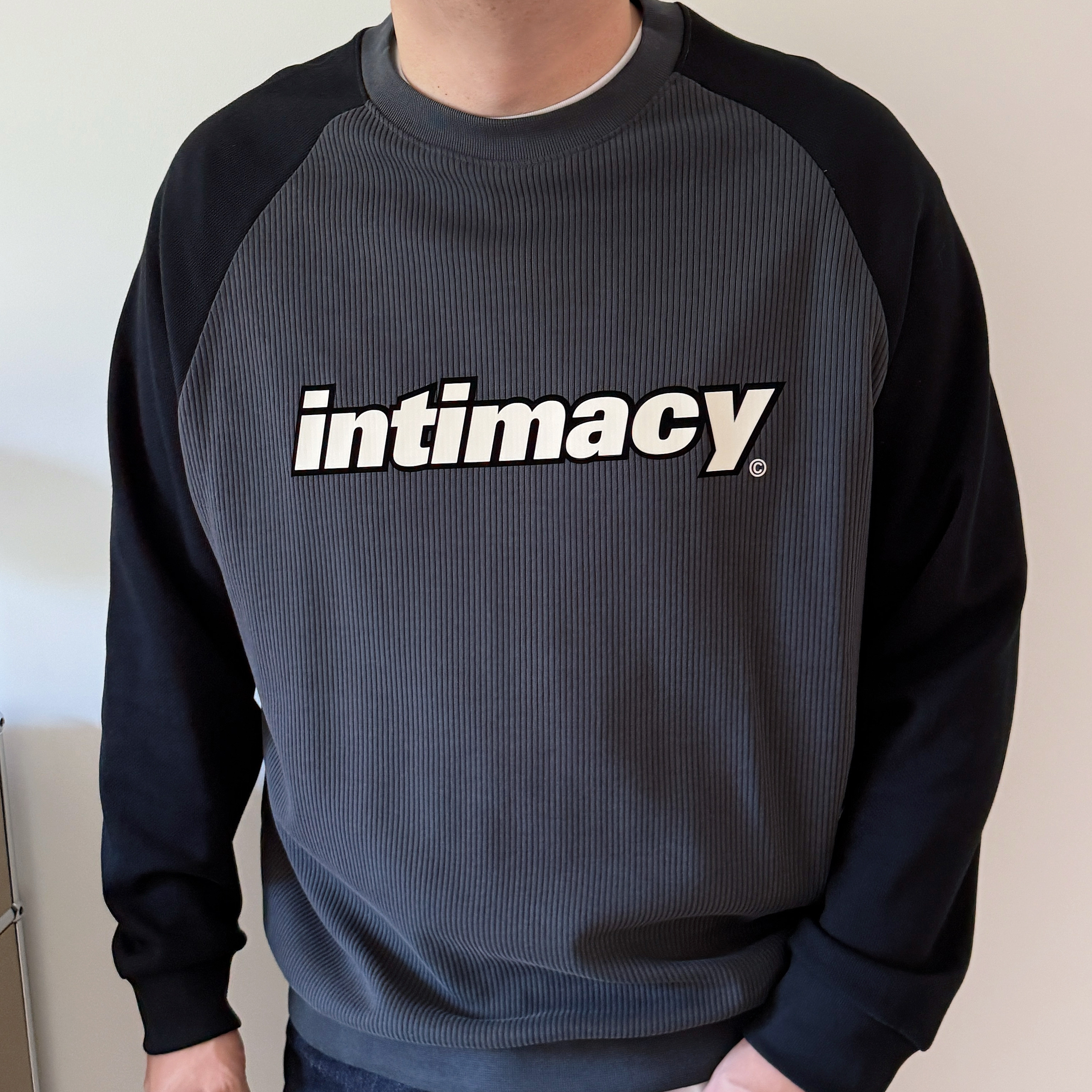 叉肩拼接长袖卫衣大码男装