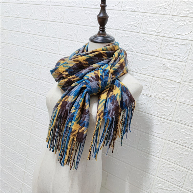 韩版学生针织仿羊绒围巾女秋冬季披肩长款英伦风软妹格子保暖围脖