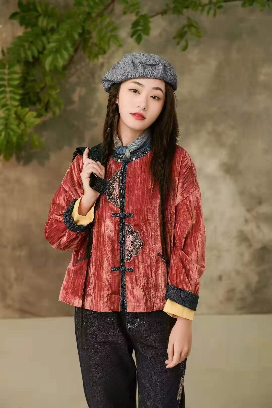 唱游民族风金丝绒棉服女中式盘扣棉衣/棉服
