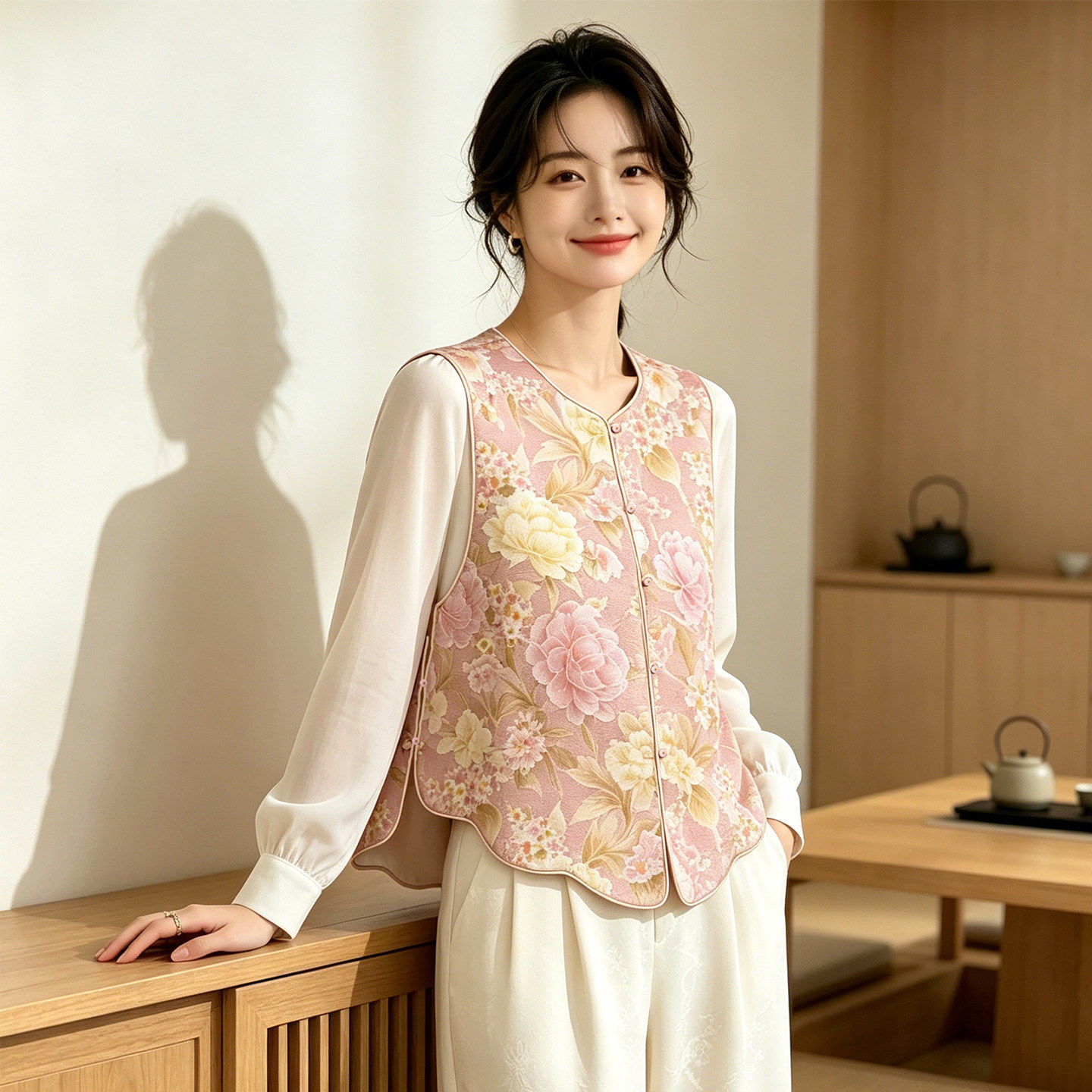 2026春季侧开叉含桑蚕丝宋式锦新中式马甲女宽松两面穿国风背心