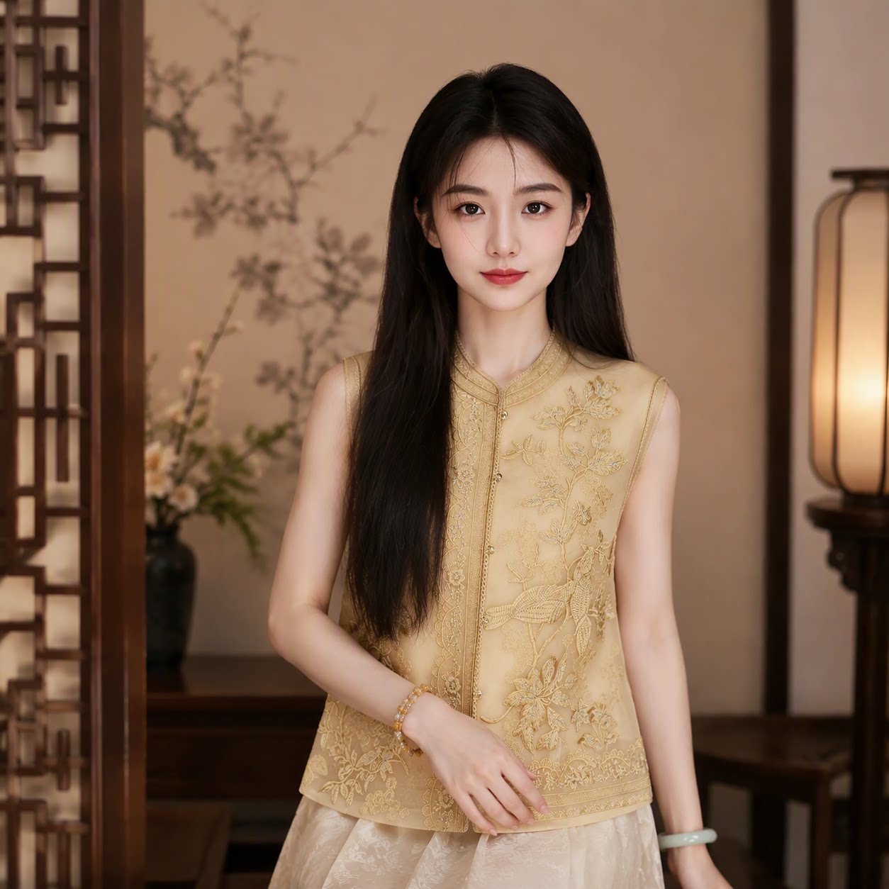 千渝2026夏季桑蚕丝浮光锦绣花新中式马甲女轻薄透气国风外搭真丝