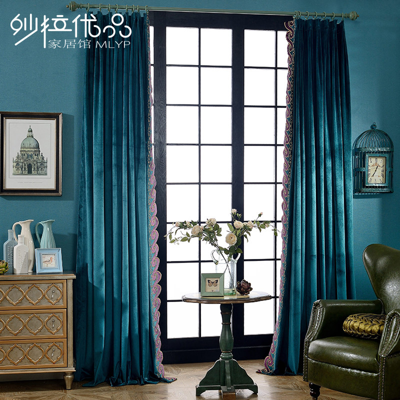 高档大气奢华复古简约竖拼孔雀蓝墨绿色美式别墅高窗落地窗窗帘|msdalam kategori rumah Fabrik, Langsir dan aksesori langsir, langsir yang ditempah khas - dari Buy2taobao.com untuk memberikan perkhidmatan ejen Taobao profesional membeli