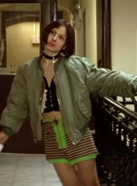 这个杀手不太冷电影同款短裤cos马婷达绿色彩条拉链抽绳裤子