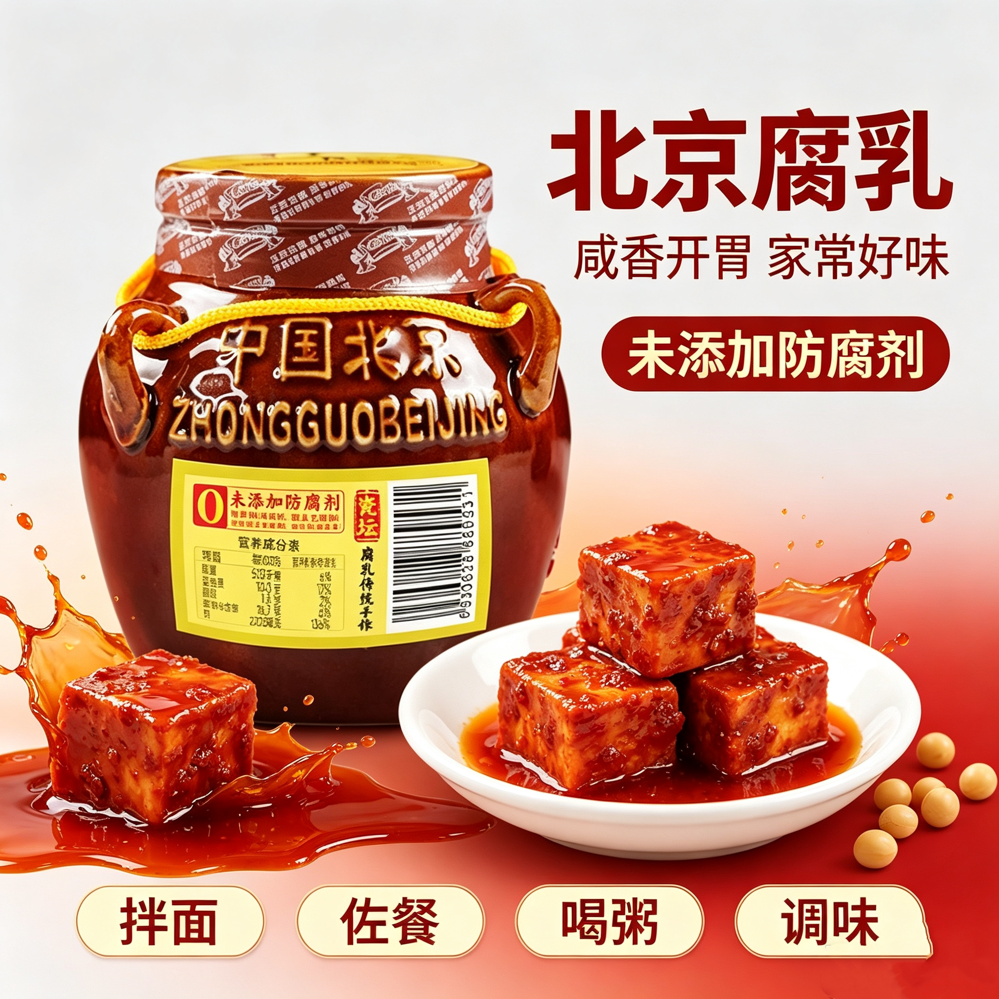 老才臣老式豆腐乳350g坛装老北京红腐下饭拌饭蘸料传统风味酱豆腐