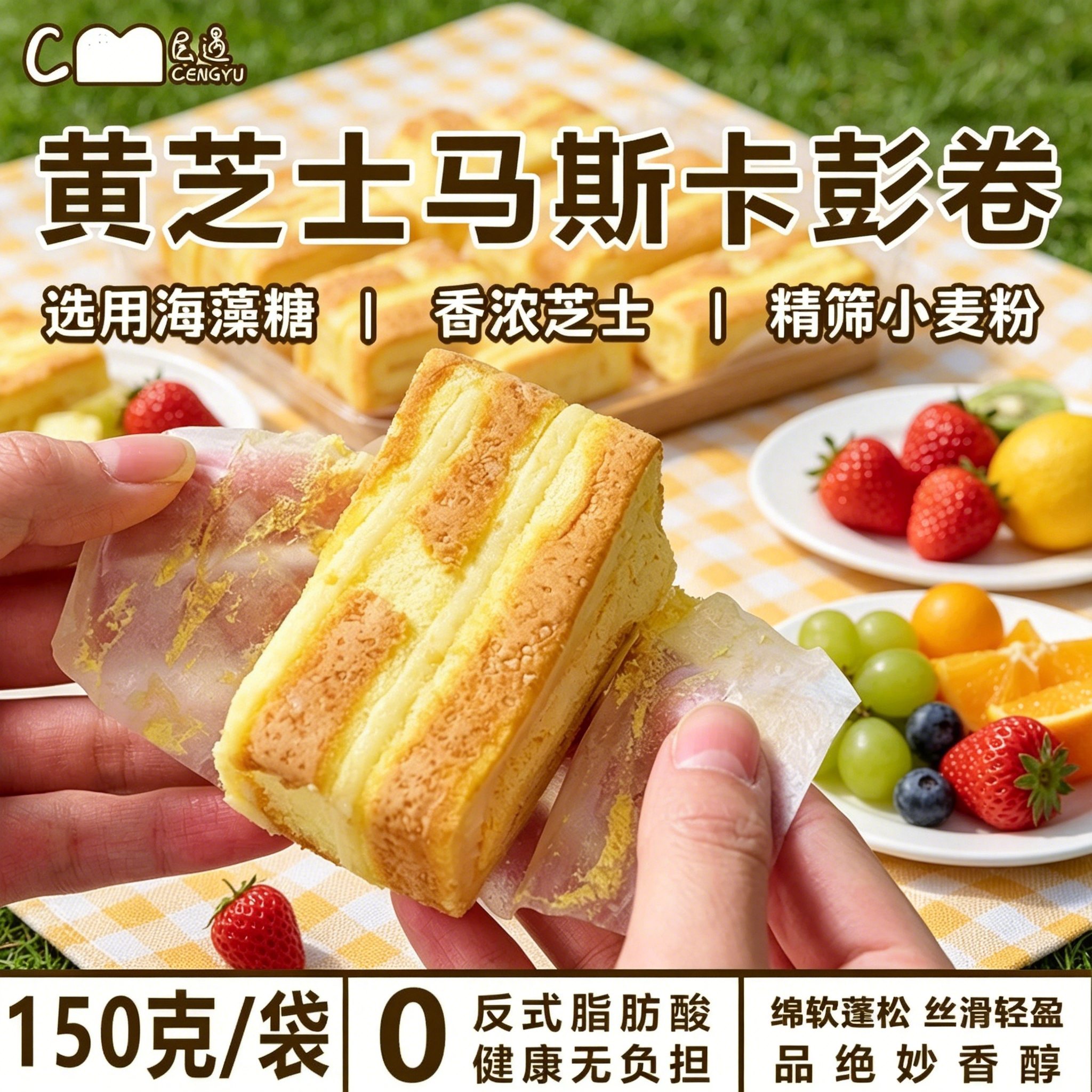 马斯卡彭黄芝士卷动物奶油蛋糕卷
