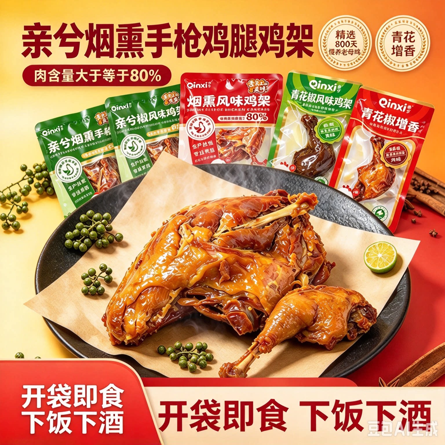 亲兮青花椒烟熏手枪鸡腿下酒
