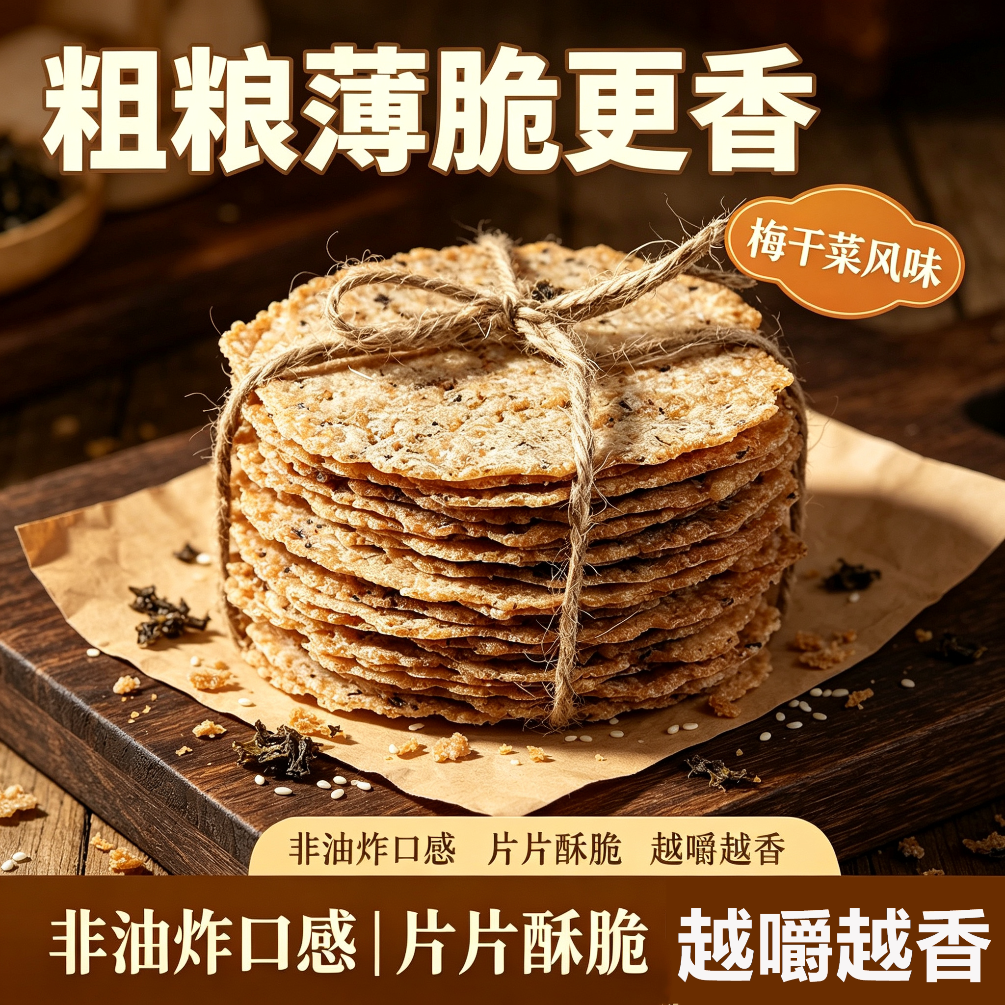梅干菜大米锅巴非油炸薄脆片农家日常解馋零食整箱薄脆米饼100g