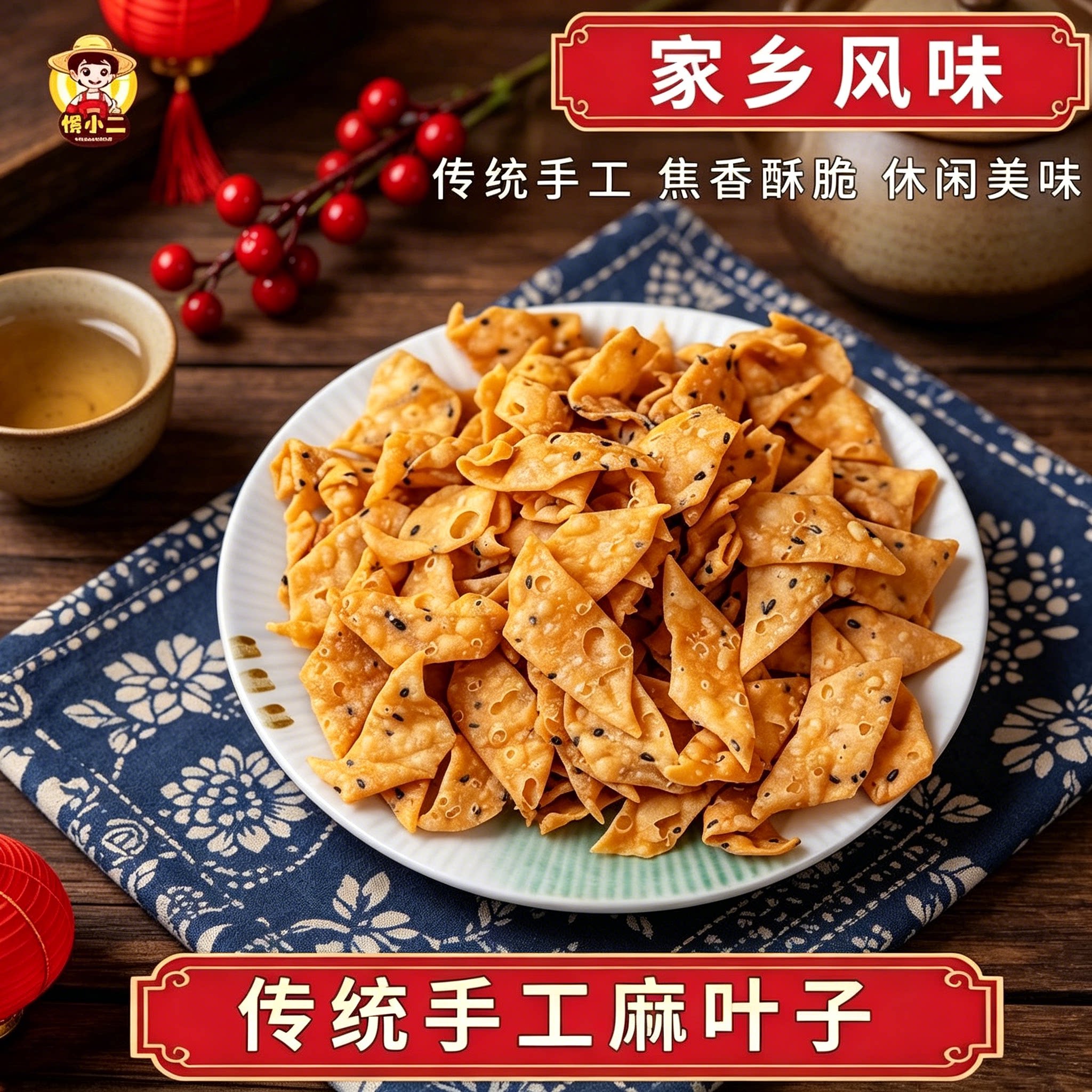 香酥麻叶焦叶子手工黑芝麻叶子麻花咸香酥脆追剧夜宵休闲小零食