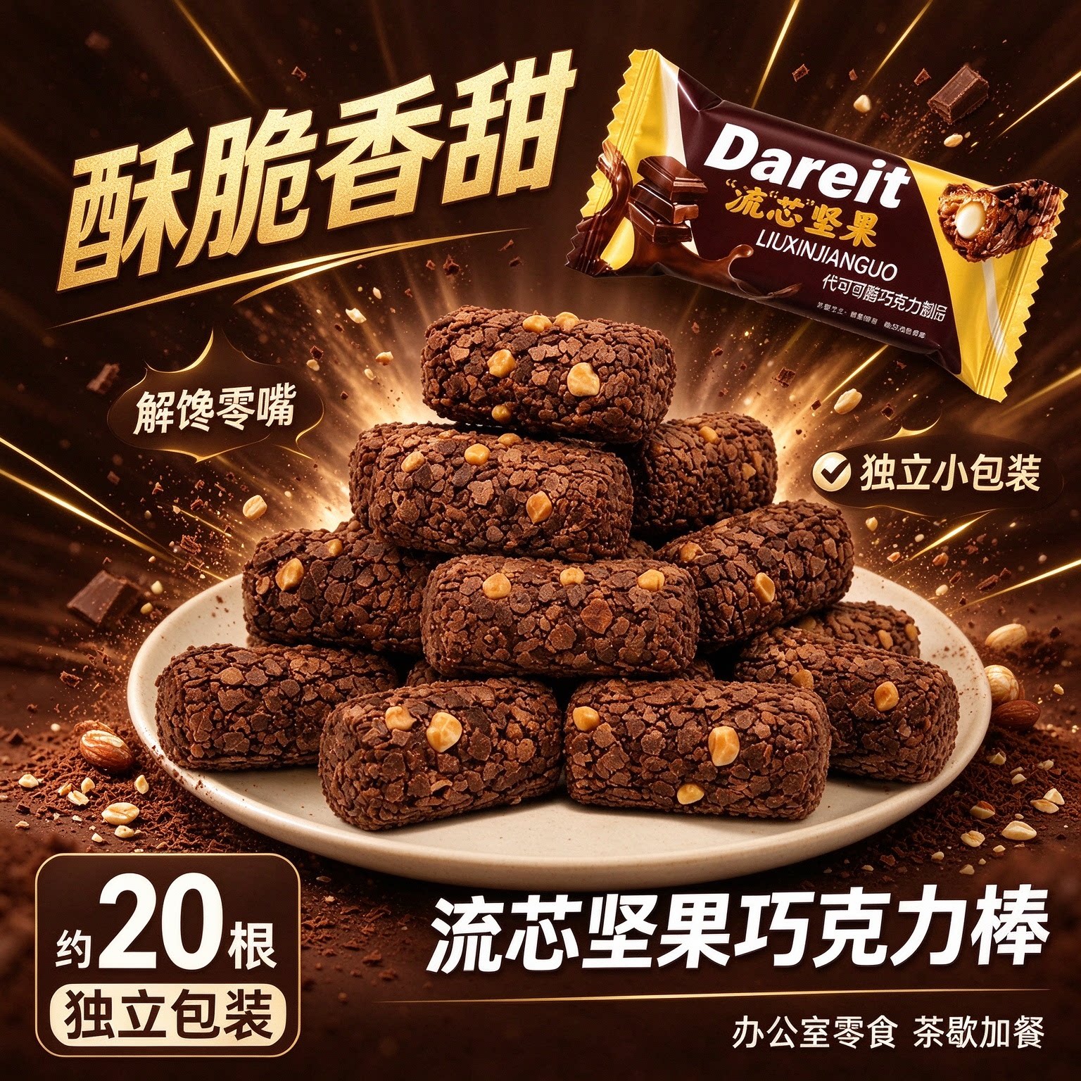 流芯坚果巧克力棒代可可脂