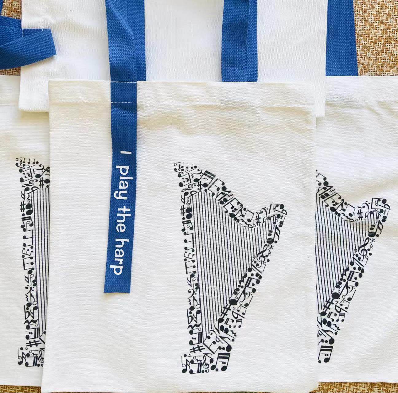 一斑艺术 i play the harp原创自制竖琴帆布包文艺单肩包 现货