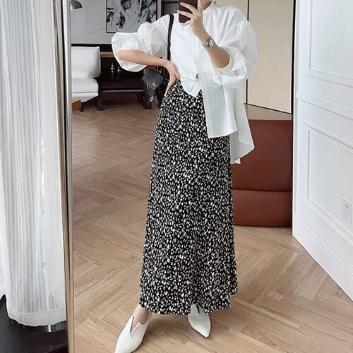 美洋MEIYANG 繁花半身裙 法式优雅度假风碎花中长款A字裙